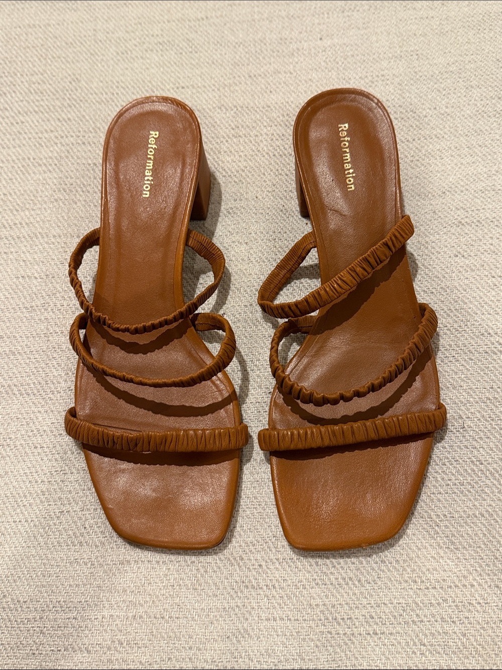 Reformation Assunta Brown Leather Strap Midi Sandal size 7
